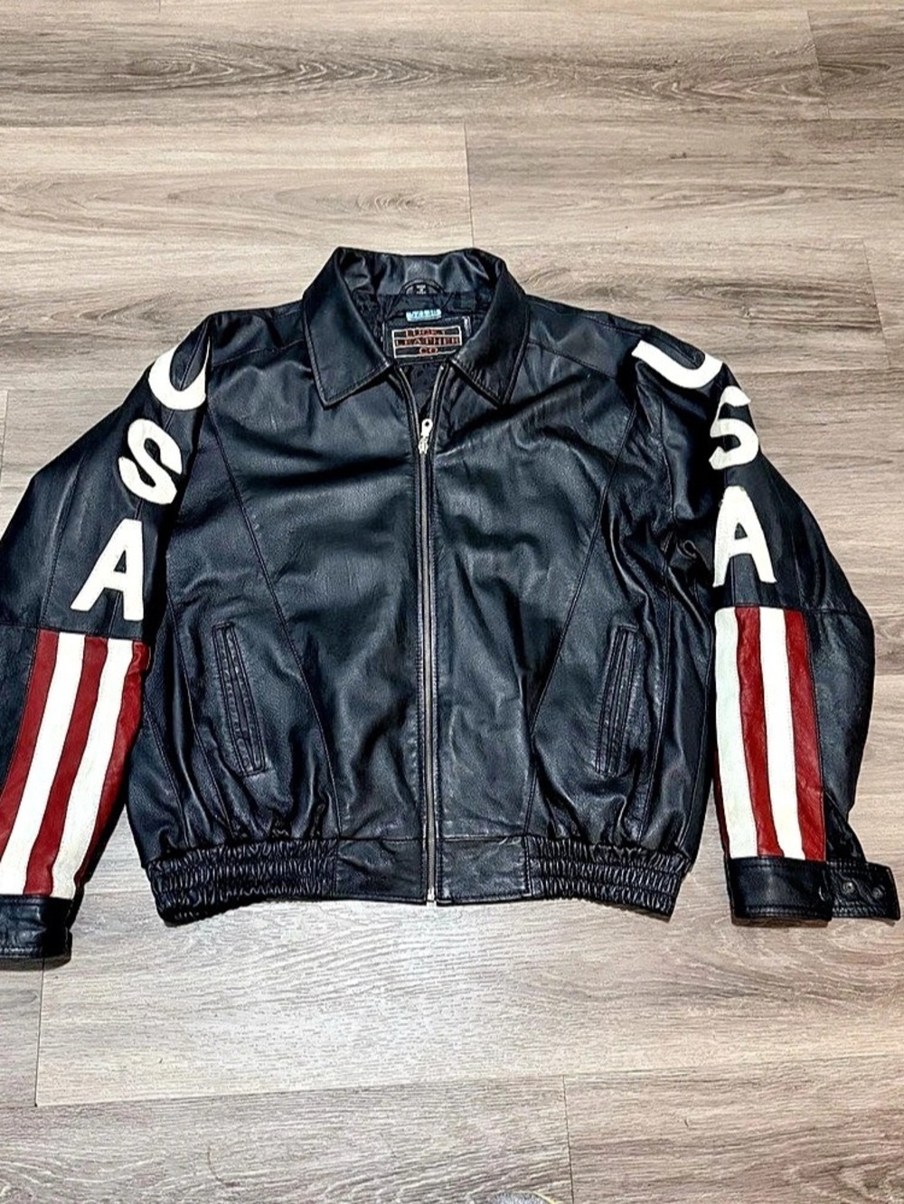 Lucky Leather Co Leather American Flag Jacket